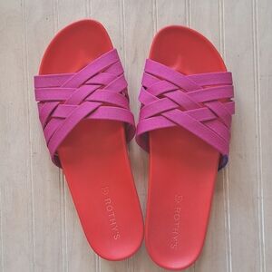 Rothy’s Crossover Woven Cherry Red Vibrant Colorful Comfort Knit Slide Sandals